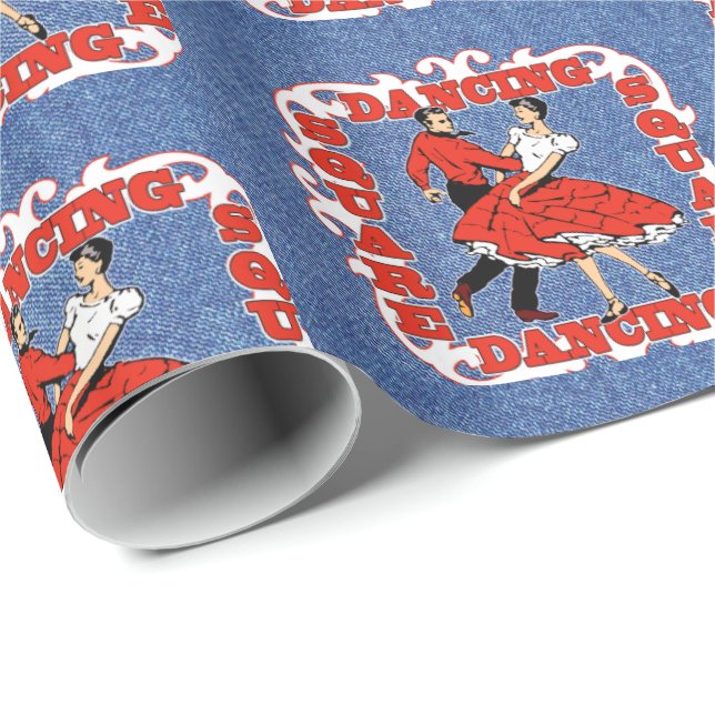 Papel De Regalo Pareja bailarina cuadrada sobre fondo falso denim (Esquina del rollo)