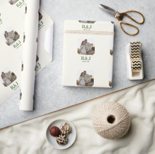 Papel De Regalo Pareja boda Añadir foto Monograma verde