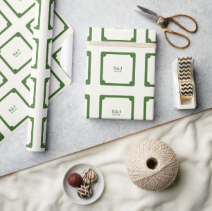 Papel De Regalo Pareja boda Monograma Verde