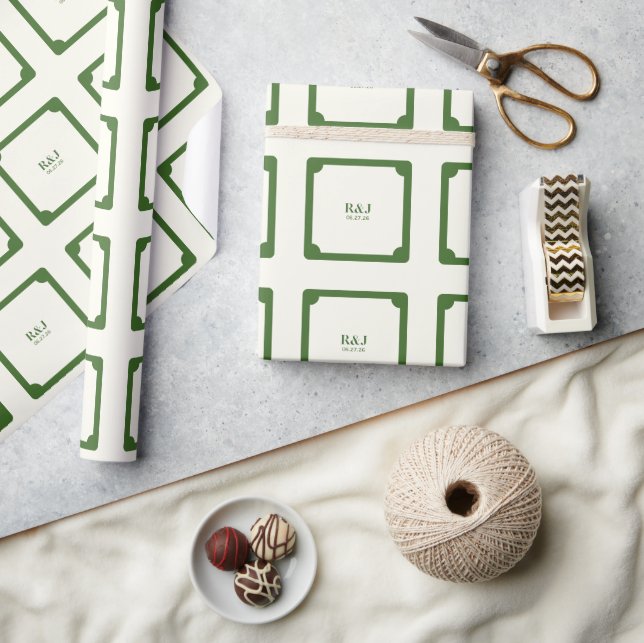 Papel De Regalo Pareja boda Monograma Verde (Artesanía)