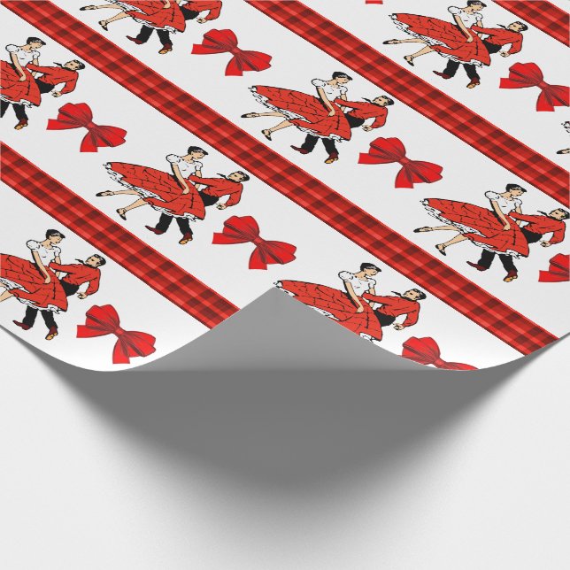 Papel De Regalo Pareja Cuadrada De Baile Con Lámina Y Bow Rojas (Esquina)