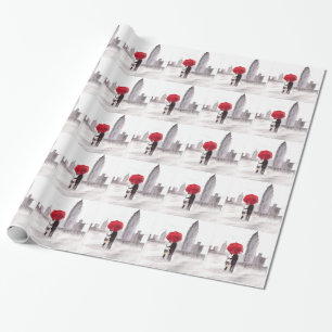 Papel De Regalo Pareja de amor de Nueva York con paraguas rojos