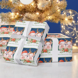 Papel De Regalo Pareja de cerdo Navidades Santa y reno
