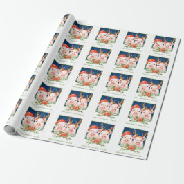 Papel De Regalo Pareja de cerdo Navidades Santa y reno