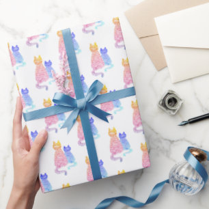 Papel De Regalo Pareja de gatos rayados modernos abstractos rosa y