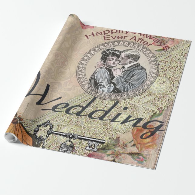 Papel De Regalo Pareja de Romance Vintage: Rosas de Antiguos Amant (Desenrollado)