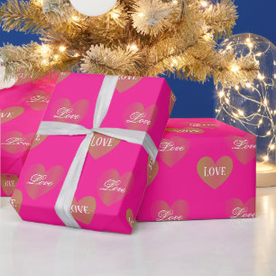 Papel De Regalo Pareja personalizada Dos corazones dorados, rosa p