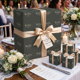 Papel De Regalo Parejas de novios con inicial de ébano elegante