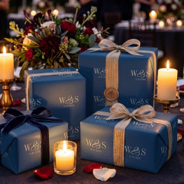 Papel De Regalo Parejas de novios con inicial en azul marino elega