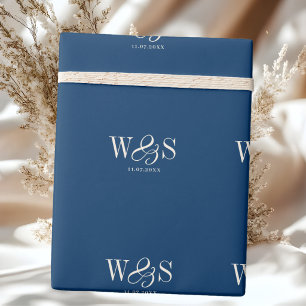 Papel De Regalo Parejas de novios con inicial en azul marino elega