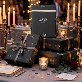 Papel De Regalo Parejas de novios con inicial negra elegante