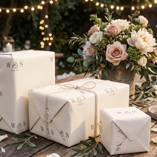 Papel De Regalo Parejas de recién casados iniciales crema natural