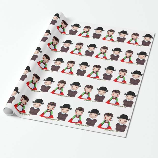 Papel De Regalo Pares casados Hanbok lindos (Desenrollado)