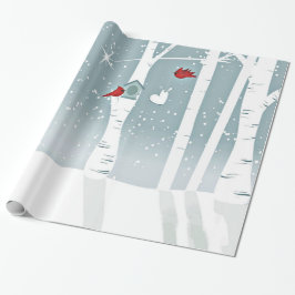 Papel De Regalo Pares de pájaros cardinales rojos en las maderas