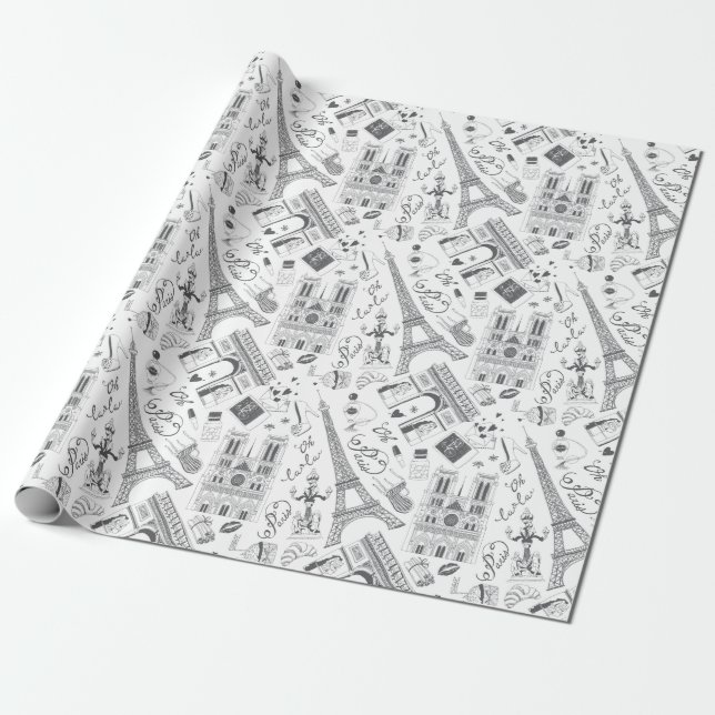 Papel De Regalo París blanco y negro (Desenrollado)