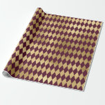 Papel De Regalo París de la época Borgoña Rojo y Diamante de Oro<br><div class="desc">Papel de envoltura de diamantes de grano y oro de la época de París.</div>