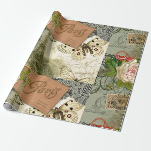 Papel De Regalo París Francia Collage de arte antiguo Eiffel Franc