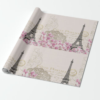 Papel De Regalo París Torre Eifel Square Arte de rosas rosadas vin