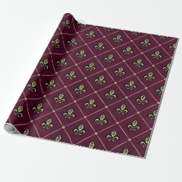 Papel De Regalo París vintage borgoña y oro Fleur de Lis