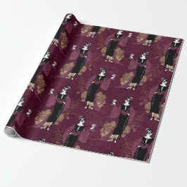 Papel De Regalo París vintage burdeos y arte decorativo falso dora