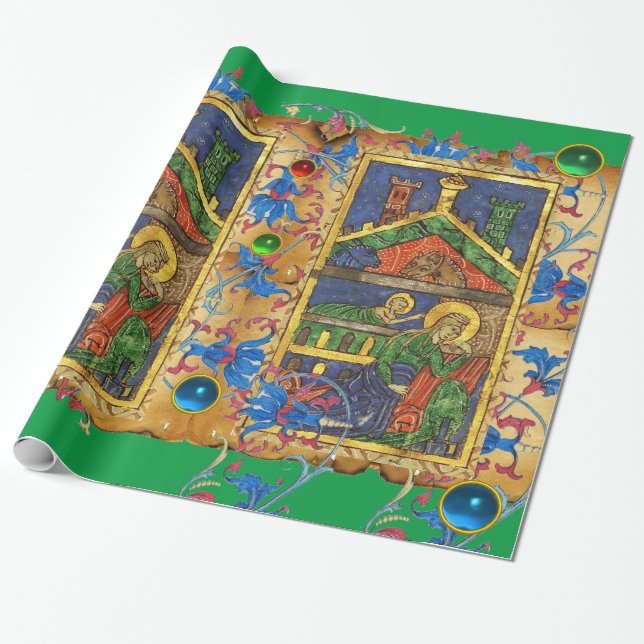 PAPEL DE REGALO PARQUE DE NAVIDADES DE NATIVIDAD AZUL VERDE (Desenrollado)