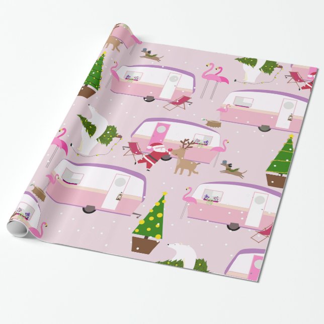 Papel De Regalo parque de remolques santa flamingo (Desenrollado)