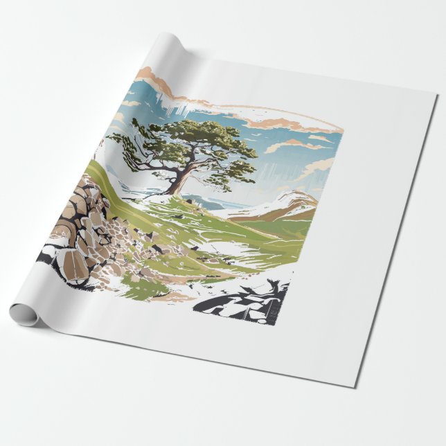 Papel De Regalo Parque nacional Northumberland Sycamore Gap Tree (Desenrollado)
