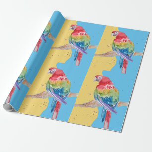 Papel De Regalo Parrot Blue Yellow Boys Watercolor Art Parrots