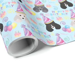 Papel De Regalo Parti Poodle Birthday Gift Wrapping Paper Blue