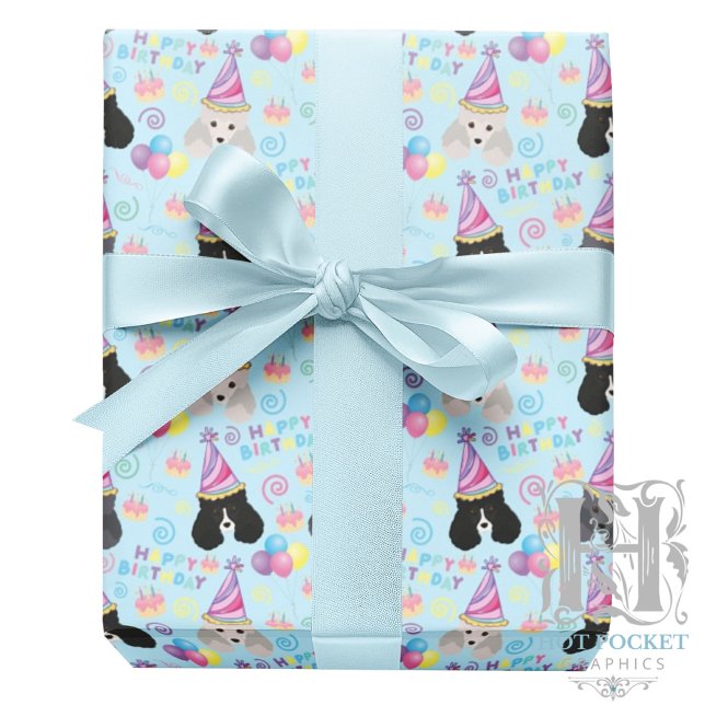 Papel De Regalo Parti Poodle Birthday Gift Wrapping Paper Blue (Subido por el creador)
