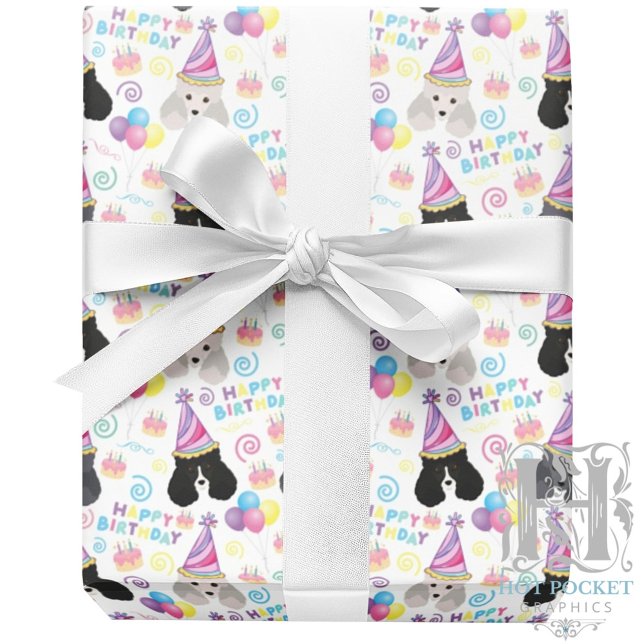 Papel De Regalo Parti Poodle Birthday Gift Wrapping Paper White (Subido por el creador)