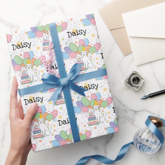 Papel De Regalo Partido de cumpleaños del perro blanco Aussiedoodl (Regalar)