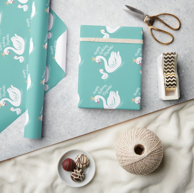 Papel De Regalo Partido de Cumpleaños del Swan Verde azulado (Artesanía)