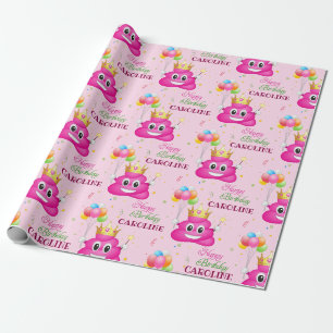 Papel De Regalo Partido de cumpleaños Princesa de Emoji de poop ro