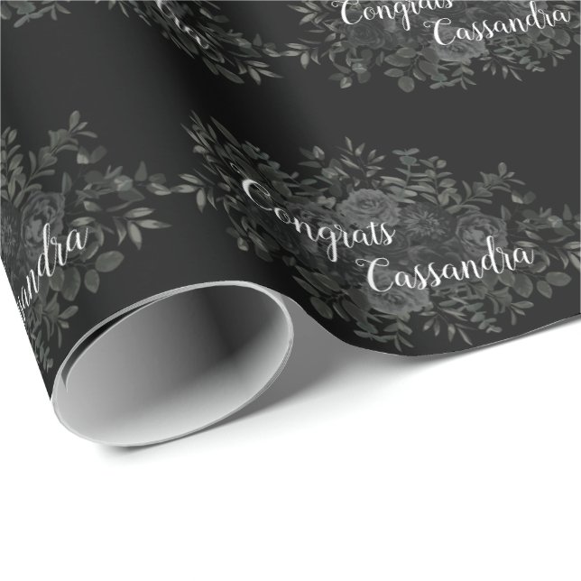 Papel De Regalo Partido de Graduación Gótica Oscura Rosa Negro (Esquina del rollo)