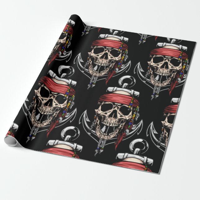 Papel De Regalo Partido temático pirata Adulto Skull Nautical (Desenrollado)