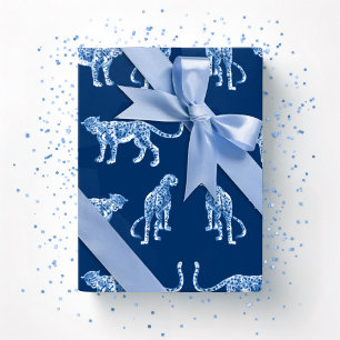 Papel De Regalo Pasarela de leopardo en índigo azul