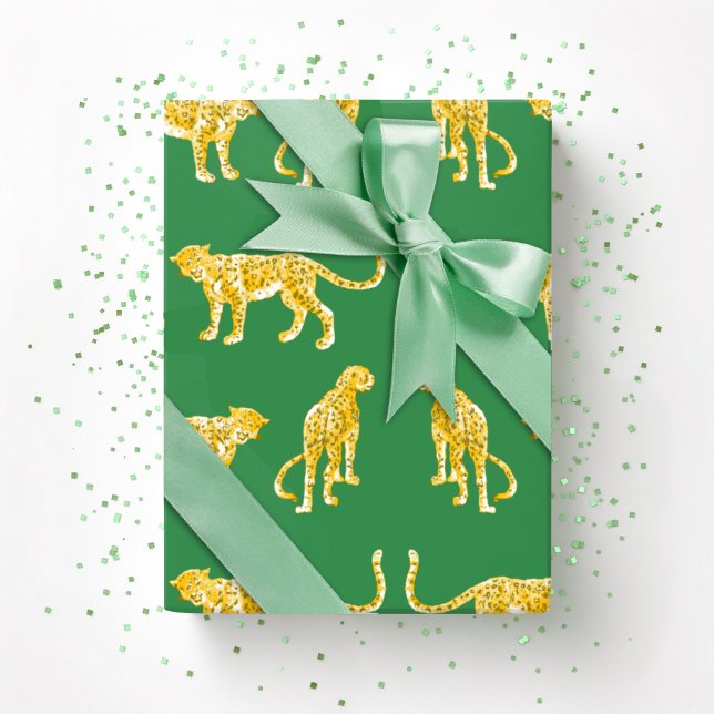 Papel De Regalo Pasarela de leopardo en verde y amarillo (Subido por el creador)