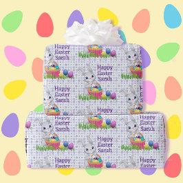 Papel De Regalo Pascua añada nombre de niño cesta de huevos de con