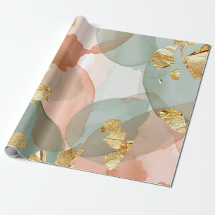 Papel De Regalo Pascua con hoja de oro y melocotón & menta 