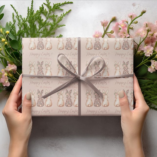 Papel De Regalo Pascua de conejito rosa Rubor personalizada (Personalized Blush Pink Bunny Easter Wrapping Paper)