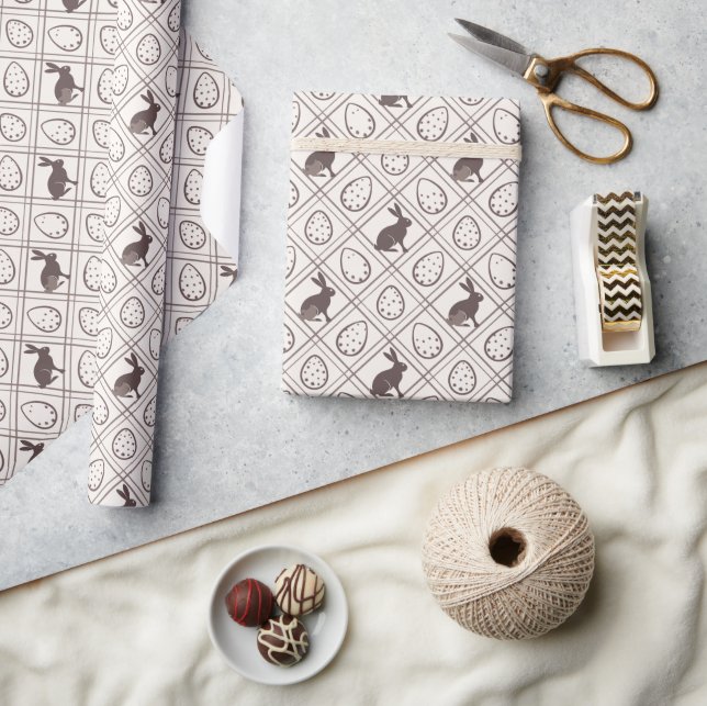 Papel De Regalo Pascua de cuadros marrones   (Artesanía)