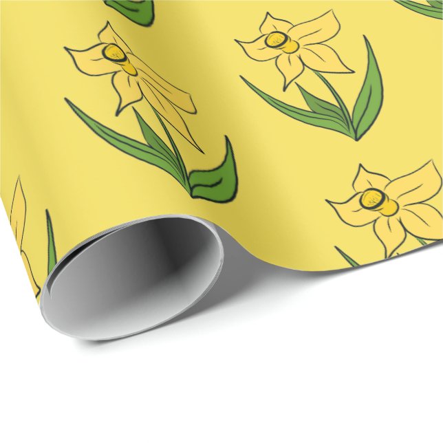 Papel De Regalo Pascua de los Daffodils Amarillo Sunny (Esquina del rollo)