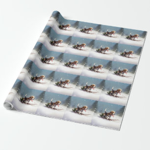 Papel De Regalo Pascua de Navidad nieve invierno Beagle