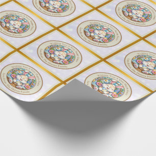 Papel De Regalo Pascua feliz con conejo, huevos y flores