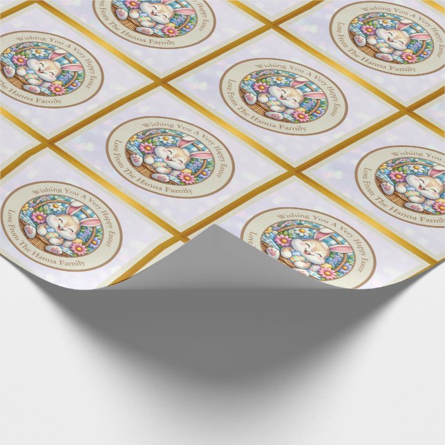 Papel De Regalo Pascua feliz con conejo, huevos y flores (Esquina)