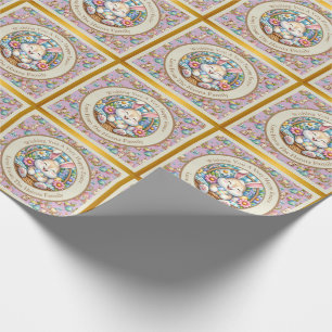 Papel De Regalo Pascua feliz con conejo, huevos y flores