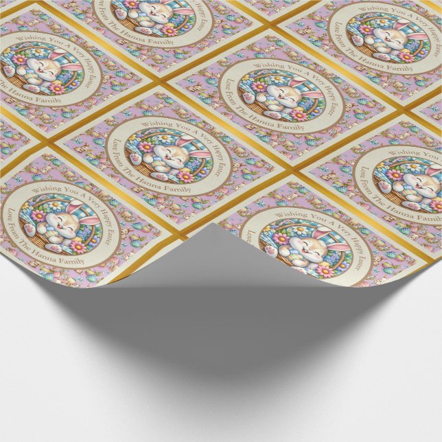 Papel De Regalo Pascua feliz con conejo, huevos y flores (Esquina)