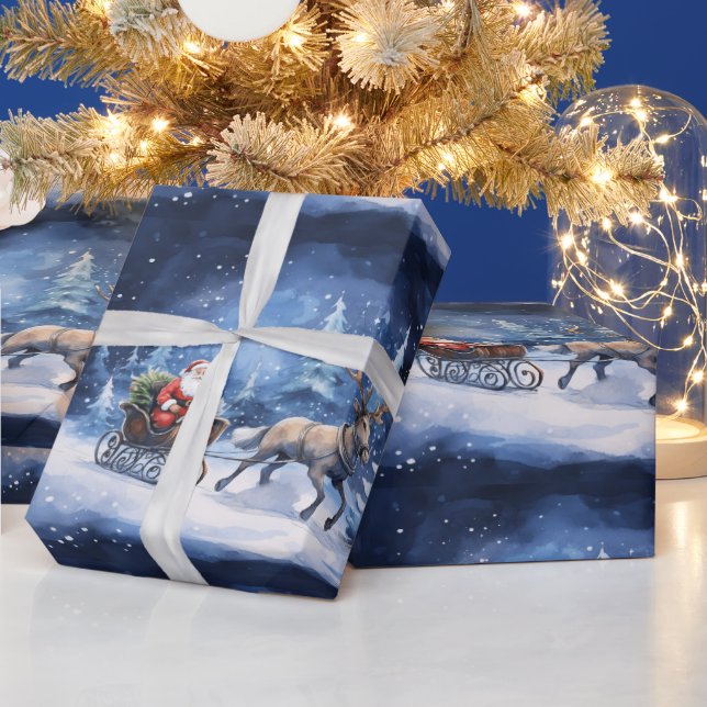 Papel De Regalo Paseo mágico en invierno con Santa por bosques nev (Vacaciones)