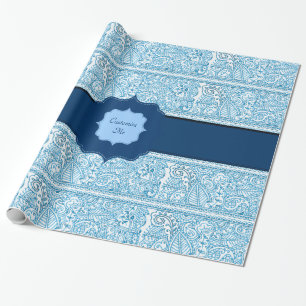 Papel De Regalo Pasión de Paisley - (azul) (alheña) (monograma)